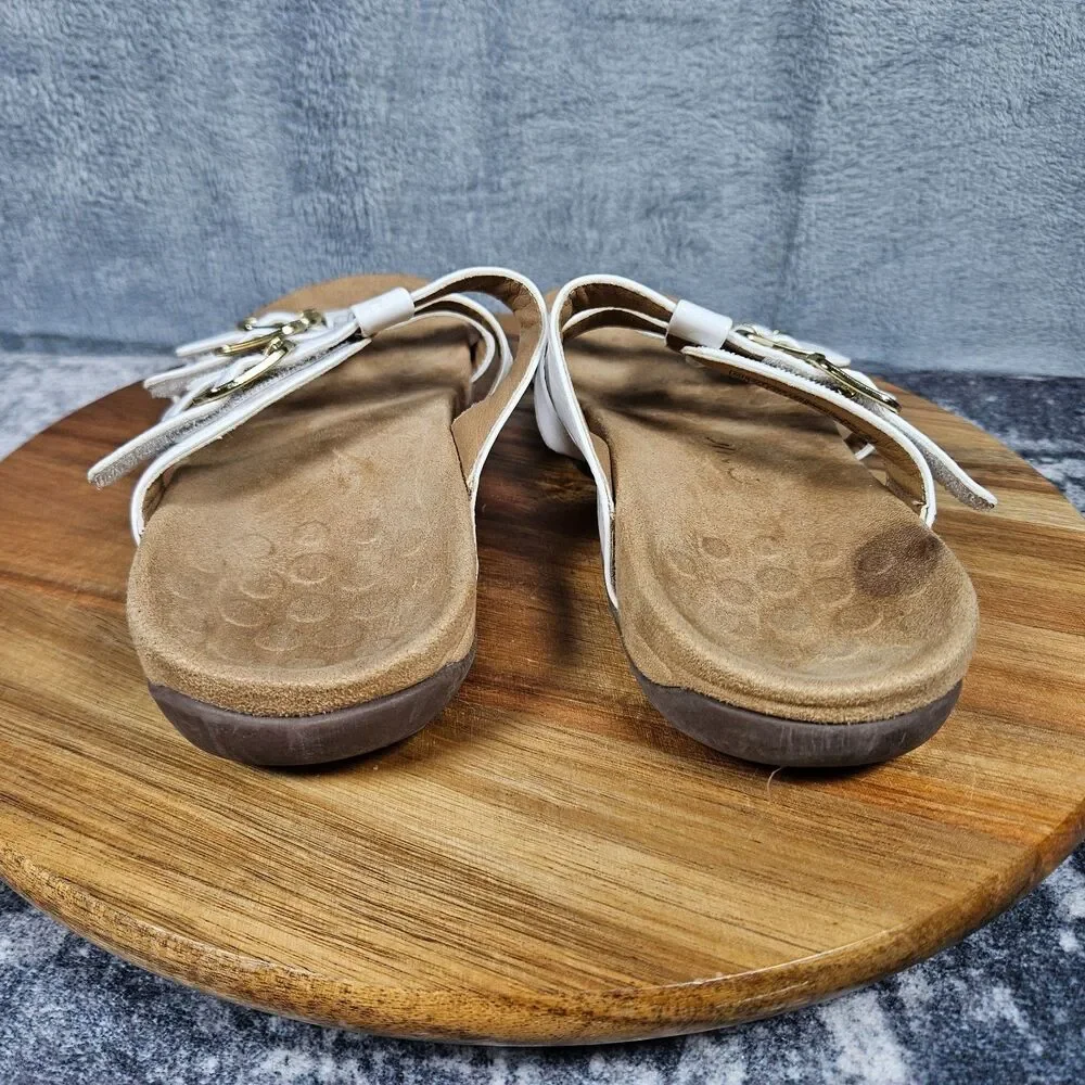 Vionic Misa Slide Sandals White Patent Leather Size 7 Adjustable Straps Buckle